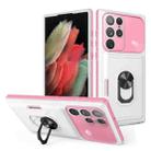 For Samsung Galaxy S22 Ultra 5G Card Ring Holder PC + TPU Phone Case(White+Pink) - 1