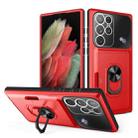 For Samsung Galaxy S22 Ultra 5G Card Ring Holder PC + TPU Phone Case(Red+Black) - 1