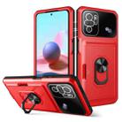 For Xiaomi Redmi Note 10 4G Card Ring Holder PC + TPU Phone Case(Red+Black) - 1