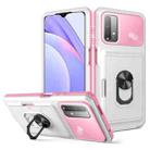 For Xiaomi Redmi Note 9 4G Card Ring Holder PC + TPU Phone Case(White+Pink) - 1