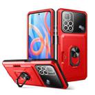 For Xiaomi Redmi Note 11 5G Card Ring Holder PC + TPU Phone Case(Red+Black) - 1