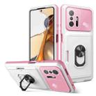 For Xiaomi Mi 11T / 11T Pro Card Ring Holder PC + TPU Phone Case(White+Pink) - 1