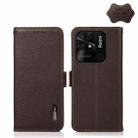 For Xiaomi Redmi 10C KHAZNEH Side-Magnetic Litchi Genuine Leather RFID Phone Case(Brown) - 1