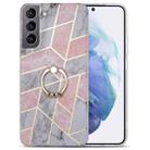 For Samsung Galaxy S22 5G Electroplating IMD Marble TPU Phone Case with Ring(Pink Grey) - 1