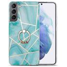 For Samsung Galaxy S22+ 5G Electroplating IMD Marble TPU Phone Case with Ring(Green) - 1