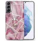 For Samsung Galaxy S21+ 5G Electroplating IMD Marble TPU Phone Case with Ring(Rose Red) - 1