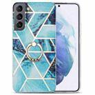 For Samsung Galaxy S21+ 5G Electroplating IMD Marble TPU Phone Case with Ring(Blue) - 1