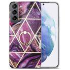 For Samsung Galaxy S21+ 5G Electroplating IMD Marble TPU Phone Case with Ring(Purple) - 1