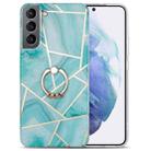For Samsung Galaxy S21+ 5G Electroplating IMD Marble TPU Phone Case with Ring(Green) - 1