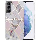 For Samsung Galaxy S21 FE 5G Electroplating IMD Marble TPU Phone Case with Ring(Light Pink Grey) - 1