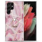 For Samsung Galaxy S22 Ultra 5G Electroplating IMD Marble TPU Phone Case with Ring(Rose Red) - 1