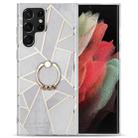 For Samsung Galaxy S22 Ultra 5G Electroplating IMD Marble TPU Phone Case with Ring(Grey) - 1