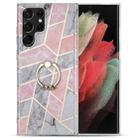 For Samsung Galaxy S22 Ultra 5G Electroplating IMD Marble TPU Phone Case with Ring(Pink Grey) - 1