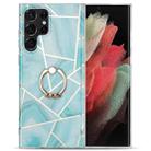 For Samsung Galaxy S22 Ultra 5G Electroplating IMD Marble TPU Phone Case with Ring(Green) - 1