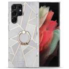 For Samsung Galaxy S21 Ultra 5G Electroplating IMD Marble TPU Phone Case with Ring(Grey) - 1