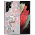 For Samsung Galaxy S21 Ultra 5G Electroplating IMD Marble TPU Phone Case with Ring(Pink Grey) - 1