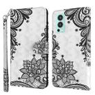 For OnePlus Nord 2 5G 3D Painting Pattern TPU + PU Leather Phone Case(Diagonal Black Flower) - 1