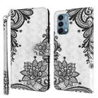 For OnePlus Nord N200 5G 3D Painting Pattern TPU + PU Leather Phone Case(Diagonal Black Flower) - 1