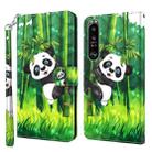 For Sony Xperia 1 III 3D Painting Pattern TPU + PU Leather Phone Case(Panda Climbing Bamboo) - 1