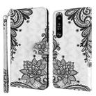 For Sony Xperia 1 III 3D Painting Pattern TPU + PU Leather Phone Case(Diagonal Black Flower) - 1