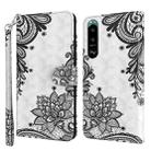 For Sony Xperia 5 III 3D Painting Pattern TPU + PU Leather Phone Case(Diagonal Black Flower) - 1