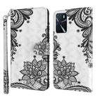 For OPPO A16 / A54 5G 3D Painting Pattern TPU + PU Leather Phone Case(Diagonal Black Flower) - 1