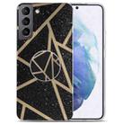 For Samsung Galaxy S22 5G IMD Marble TPU Phone Case with Folding Holder(Black) - 1