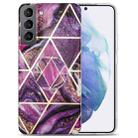 For Samsung Galaxy S21 5G IMD Marble TPU Phone Case with Folding Holder(Purple) - 1