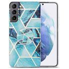 For Samsung Galaxy S21+ 5G IMD Marble TPU Phone Case with Folding Holder(Blue) - 1