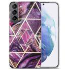 For Samsung Galaxy S21+ 5G IMD Marble TPU Phone Case with Folding Holder(Purple) - 1