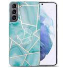 For Samsung Galaxy S21+ 5G IMD Marble TPU Phone Case with Folding Holder(Green) - 1