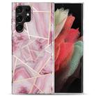 For Samsung Galaxy S22 Ultra 5G IMD Marble TPU Phone Case with Folding Holder(Rose Red) - 1