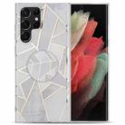 For Samsung Galaxy S22 Ultra 5G IMD Marble TPU Phone Case with Folding Holder(Grey) - 1