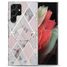 For Samsung Galaxy S22 Ultra 5G IMD Marble TPU Phone Case with Folding Holder(Light Pink Grey) - 1