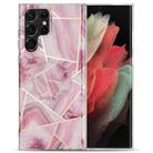 For Samsung Galaxy S22 Ultra 5G IMD Marble TPU Phone Case with Holder(Rose Red) - 1