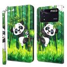 For Xiaomi Poco M4 Pro 3D Painting Pattern TPU + PU Leather Phone Case(Panda Climbing Bamboo) - 1