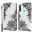 For Xiaomi Redmi Note 8 2021 3D Painting Pattern TPU + PU Leather Phone Case(Diagonal Black Flower) - 1
