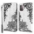 For Nokia G11 / G21 3D Painting Pattern TPU + PU Leather Phone Case(Diagonal Black Flower) - 1