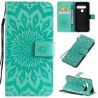 For LG G8S ThinQ Pressed Printing Sunflower Pattern Horizontal Flip PU Leather Case with Holder & Card Slots & Wallet & Lanyard(Green) - 1