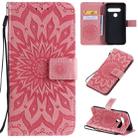 For LG G8S ThinQ Pressed Printing Sunflower Pattern Horizontal Flip PU Leather Case with Holder & Card Slots & Wallet & Lanyard(Pink) - 1