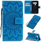 For LG G8S ThinQ Pressed Printing Sunflower Pattern Horizontal Flip PU Leather Case with Holder & Card Slots & Wallet & Lanyard(Blue) - 1
