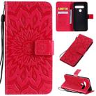 For LG G8S ThinQ Pressed Printing Sunflower Pattern Horizontal Flip PU Leather Case with Holder & Card Slots & Wallet & Lanyard(Red) - 1