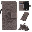 For LG K20 (2019) Pressed Printing Sunflower Pattern Horizontal Flip PU Leather Case with Holder & Card Slots & Wallet & Lanyard(Gray) - 1