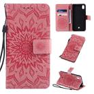 For LG K20 (2019) Pressed Printing Sunflower Pattern Horizontal Flip PU Leather Case with Holder & Card Slots & Wallet & Lanyard(Pink) - 1