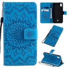 For LG K20 (2019) Pressed Printing Sunflower Pattern Horizontal Flip PU Leather Case with Holder & Card Slots & Wallet & Lanyard(Blue) - 1