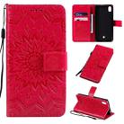 For LG K20 (2019) Pressed Printing Sunflower Pattern Horizontal Flip PU Leather Case with Holder & Card Slots & Wallet & Lanyard(Red) - 1