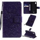 For LG K20 (2019) Pressed Printing Sunflower Pattern Horizontal Flip PU Leather Case with Holder & Card Slots & Wallet & Lanyard(Purple) - 1