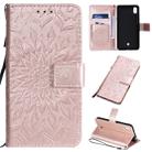 For LG K20 (2019) Pressed Printing Sunflower Pattern Horizontal Flip PU Leather Case with Holder & Card Slots & Wallet & Lanyard(Rose Gold) - 1