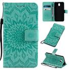 For LG K30 (2019) Pressed Printing Sunflower Pattern Horizontal Flip PU Leather Case with Holder & Card Slots & Wallet & Lanyard(Green) - 1