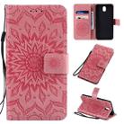 For LG K30 (2019) Pressed Printing Sunflower Pattern Horizontal Flip PU Leather Case with Holder & Card Slots & Wallet & Lanyard(Pink) - 1
